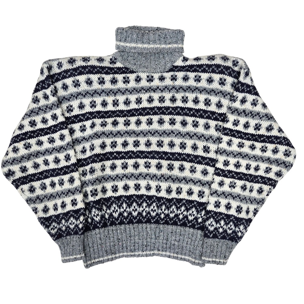 Vintage Lizsport Turtleneck Sweater Fair Isle Apres Ski Cottagecore Gray M